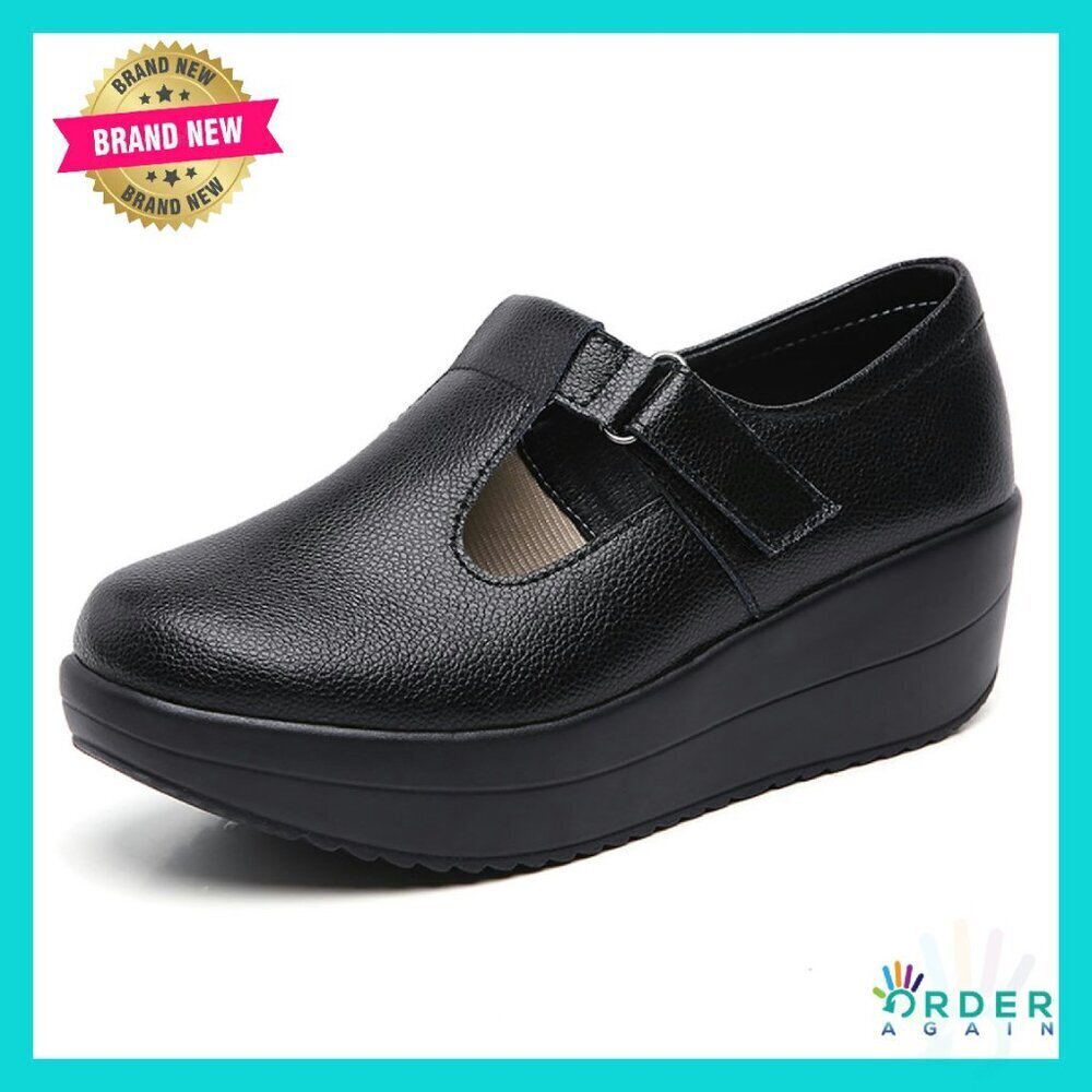 Mary Jane Platform Ankle Strap Chunky Uniform Wedge Work Shoes